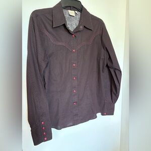 Rockies Western Ladies Black and Deep Pink Dotted Shirt. Sz L. Cotton
